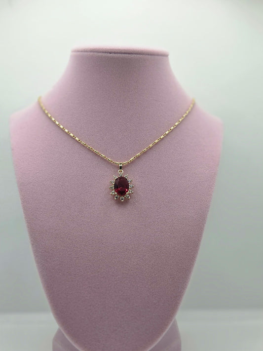 Red Oval Zircon Necklace