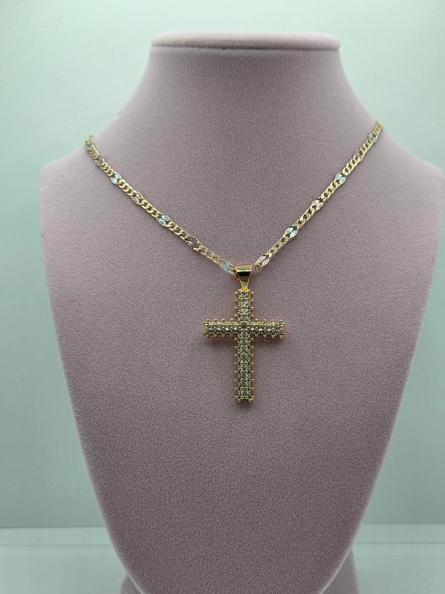 Zircon Cross Tricolor Necklace