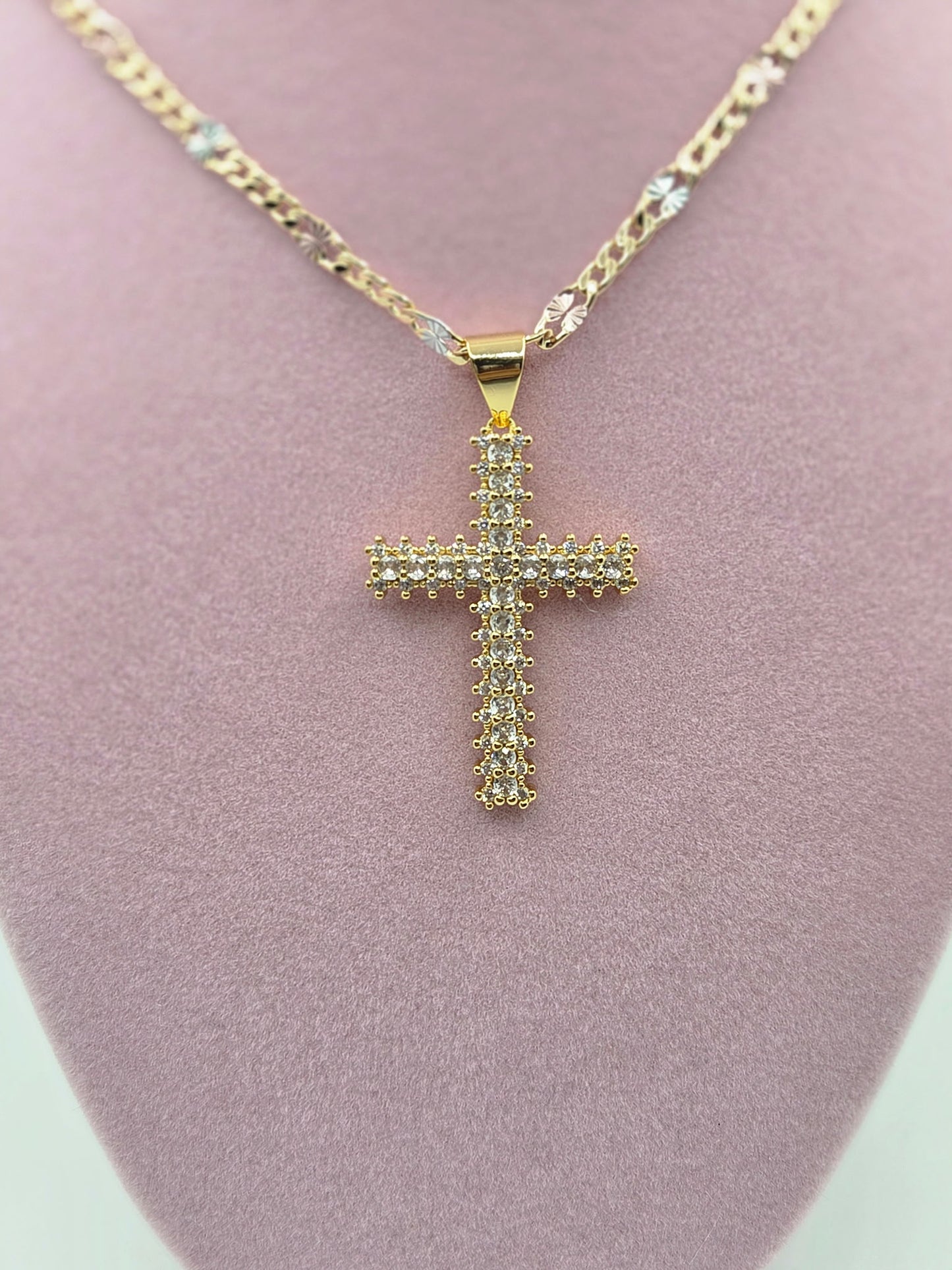 Zircon Cross Tricolor Necklace