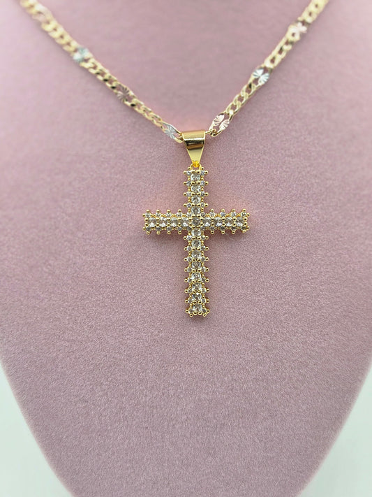 Zircon Cross Tricolor Necklace