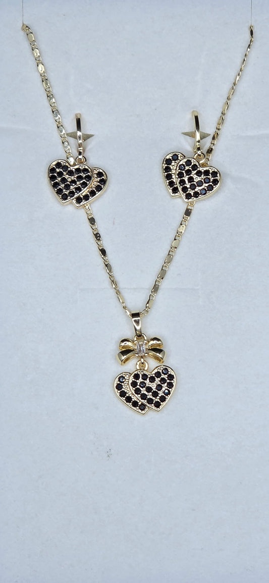 Bow Black Zircon Heart Set