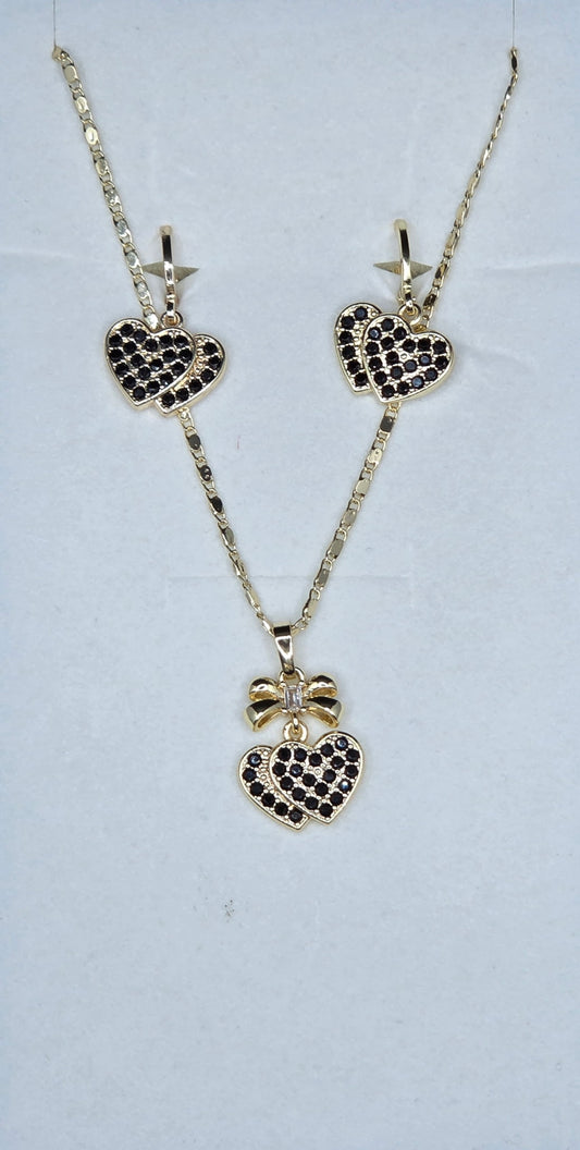 Bow Black Zircon Heart Set
