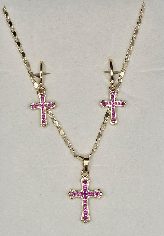 Hot Pink Cross Zircon Set