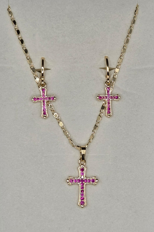 Hot Pink Cross Zircon Set