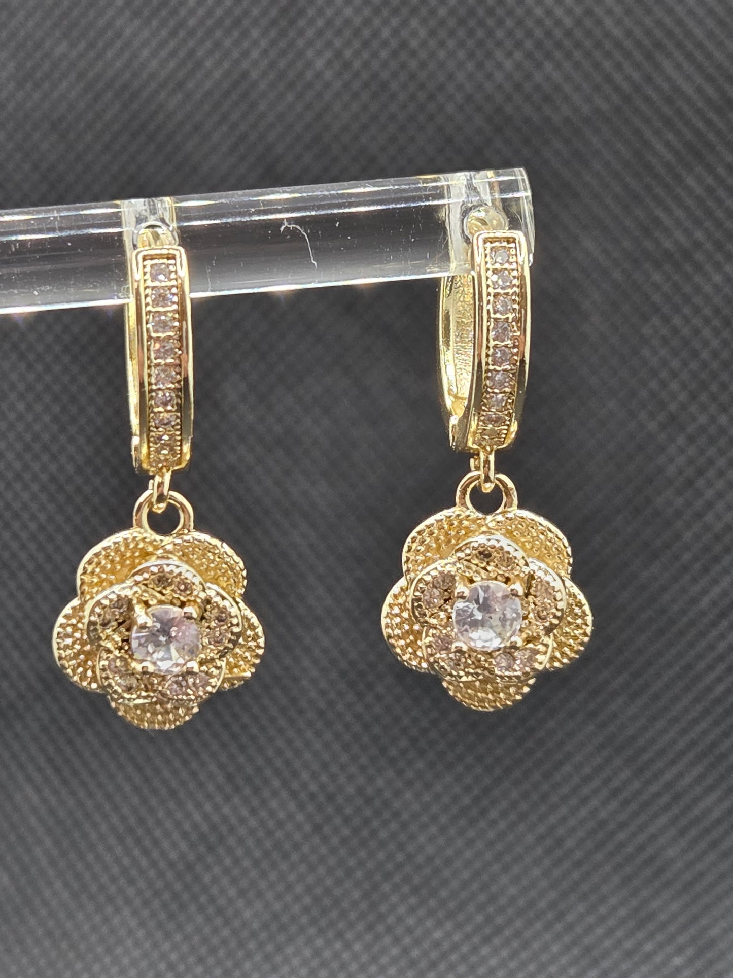 Clear Zircon Rose Hoop Earrings