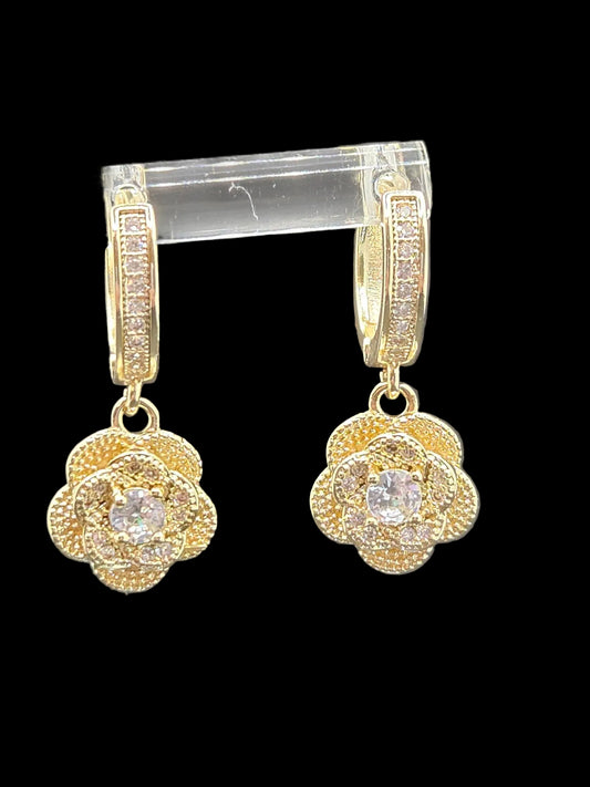 Clear Zircon Rose Hoop Earrings