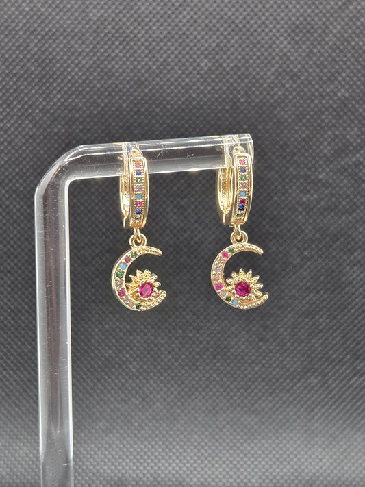 Multicolor Moon Sun Small Hoops