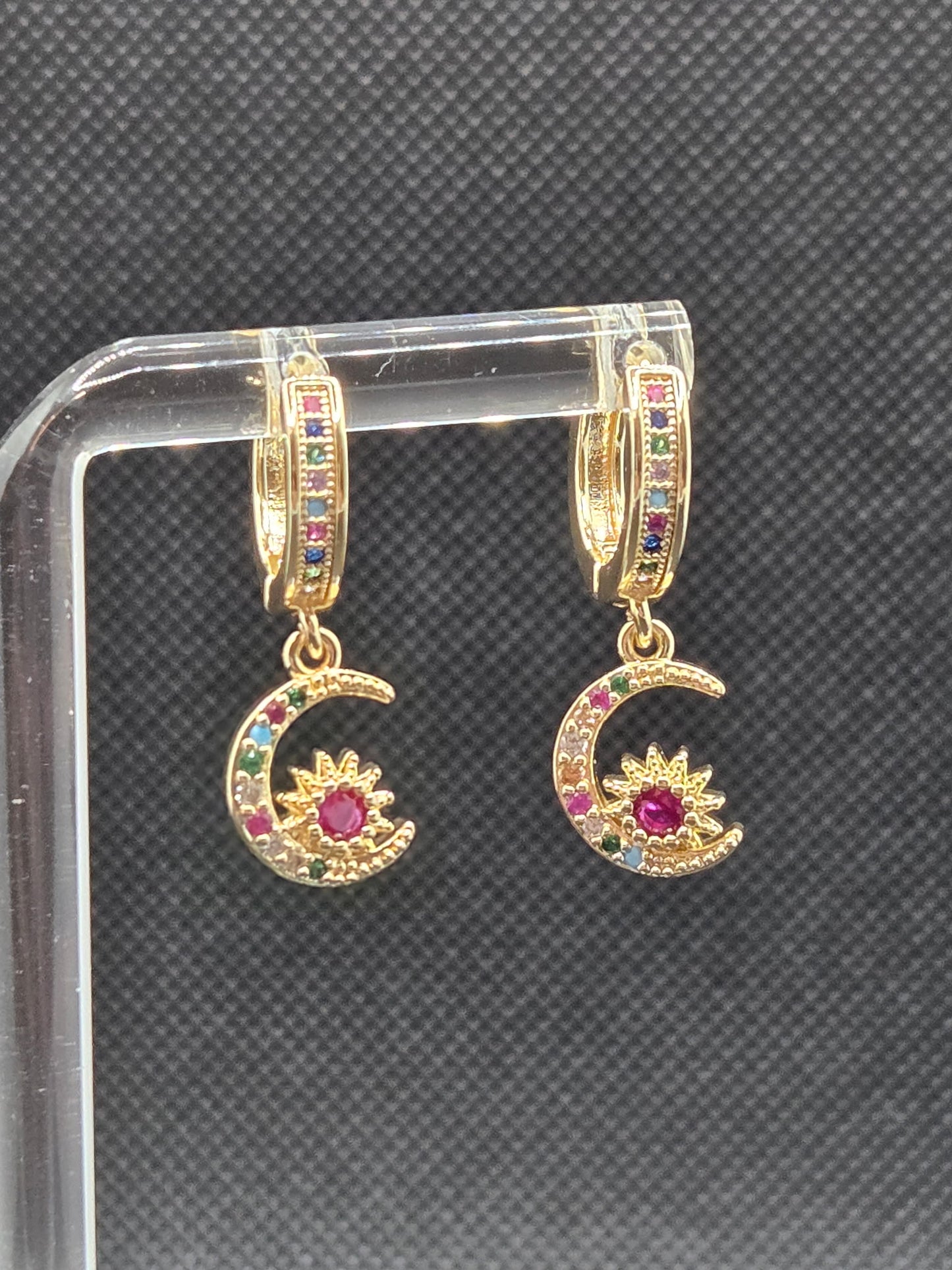 Multicolor Moon Sun Small Hoops
