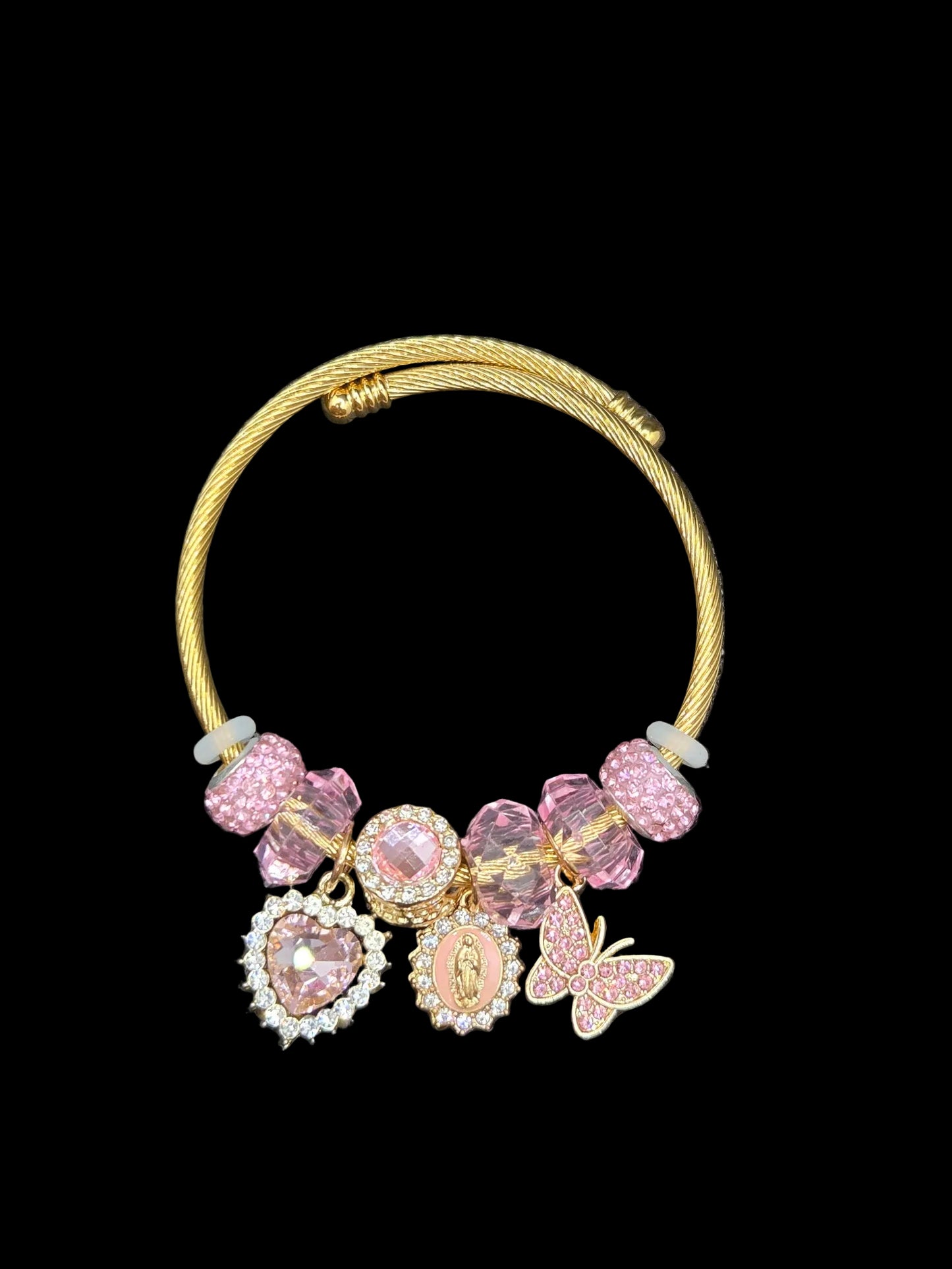 Pink Virgen de Guadalupe Heart Butterfly Bracelet