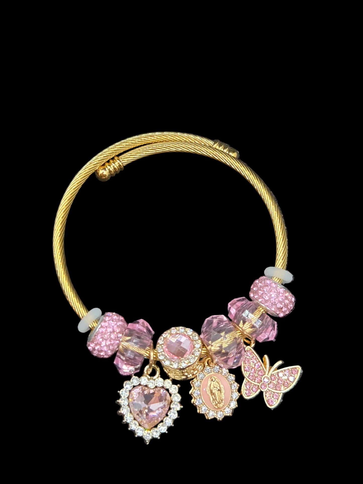 Pink Virgen de Guadalupe Heart Butterfly Bracelet