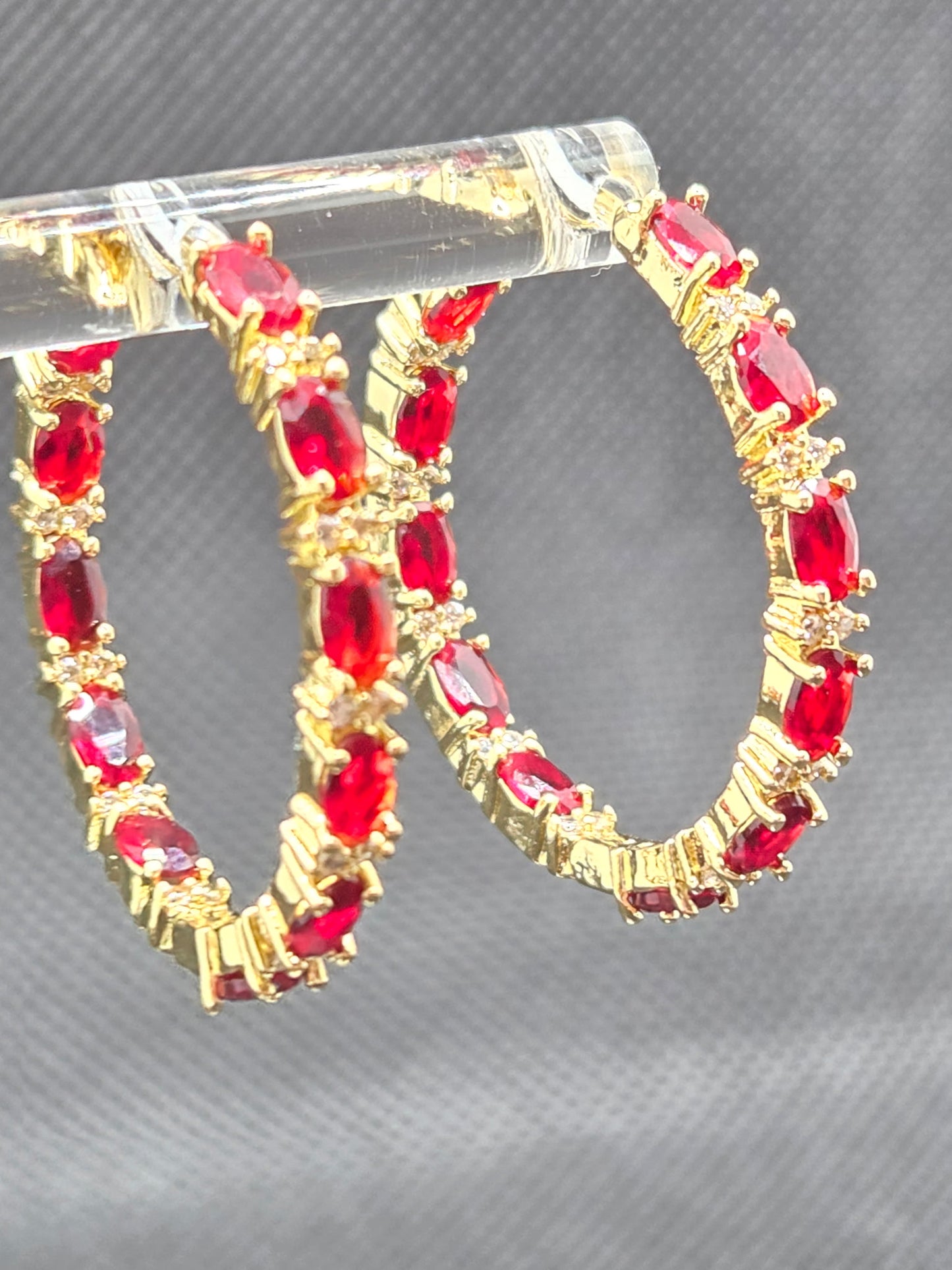 Red Zircon Hoops Earrings