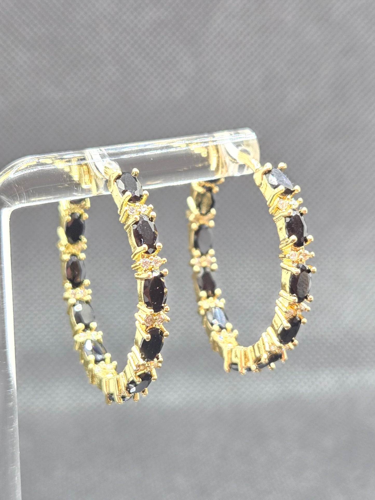 Black Zircon Hoops Earrings
