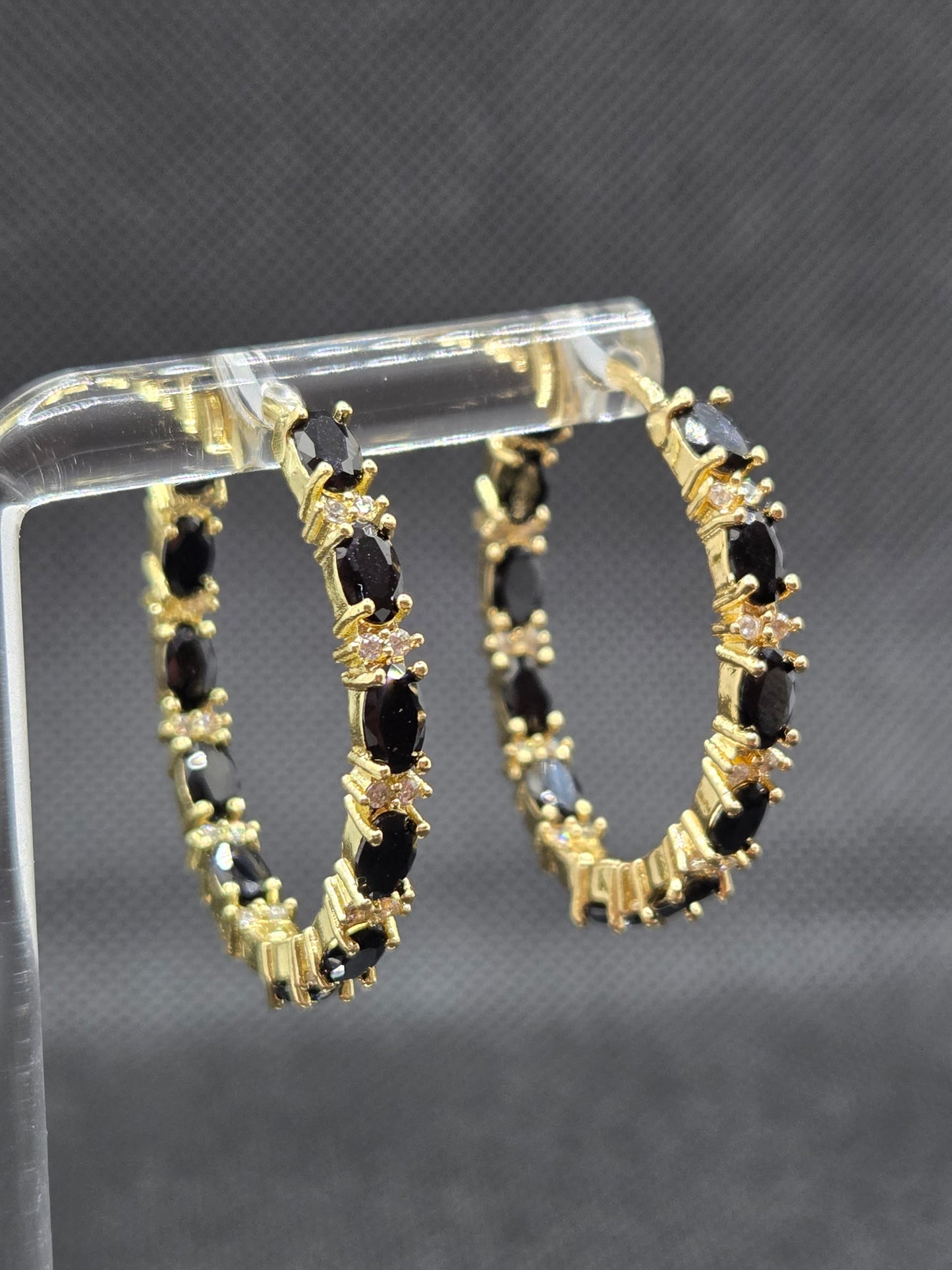 Black Zircon Hoops Earrings