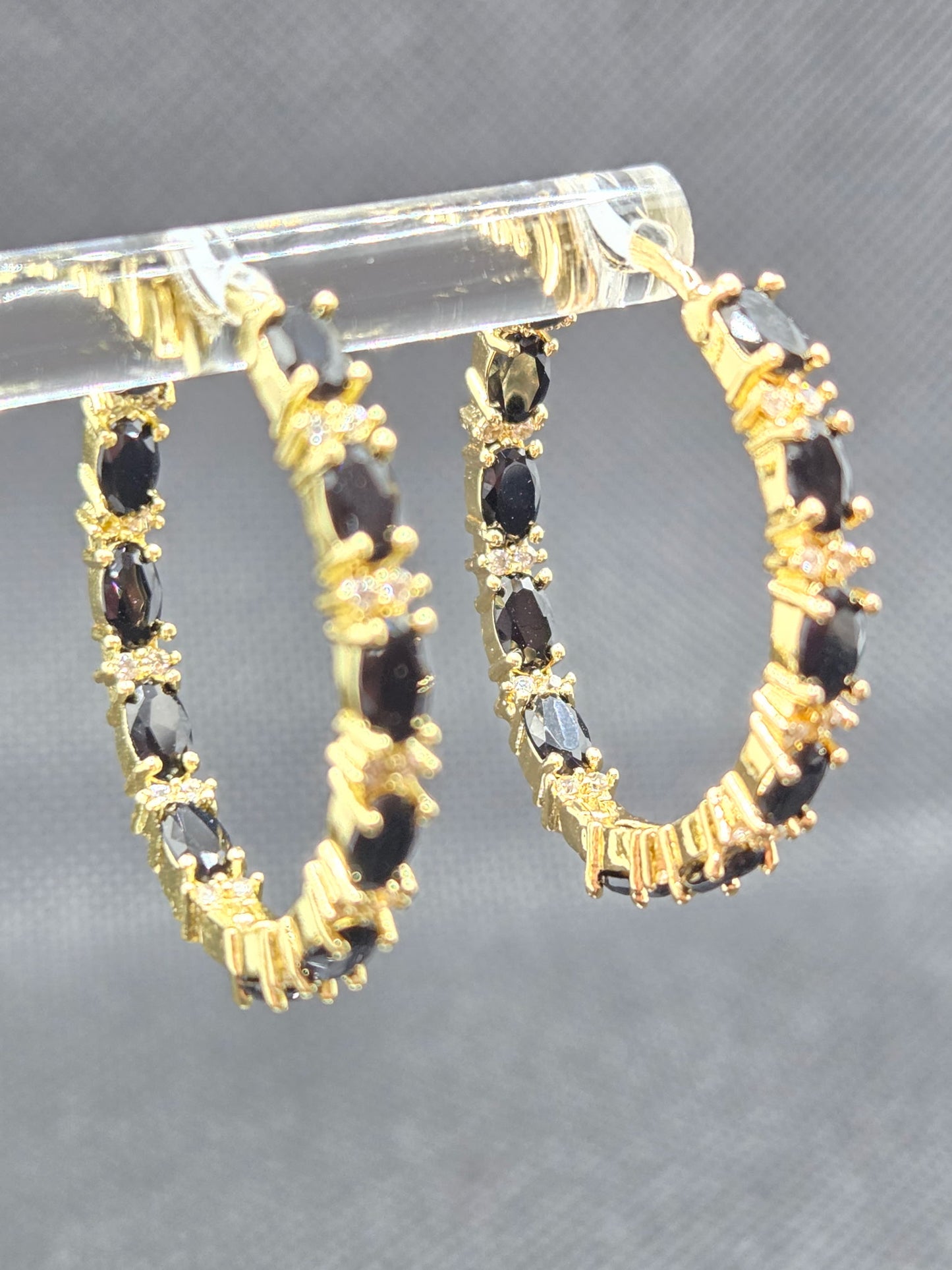 Black Zircon Hoops Earrings