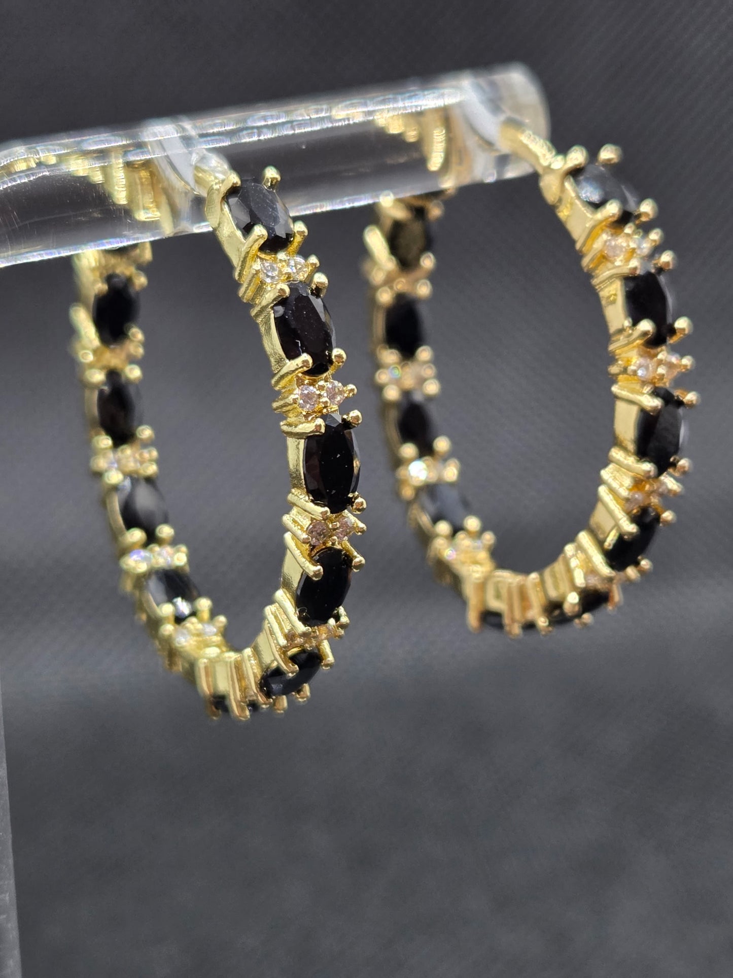 Black Zircon Hoops Earrings