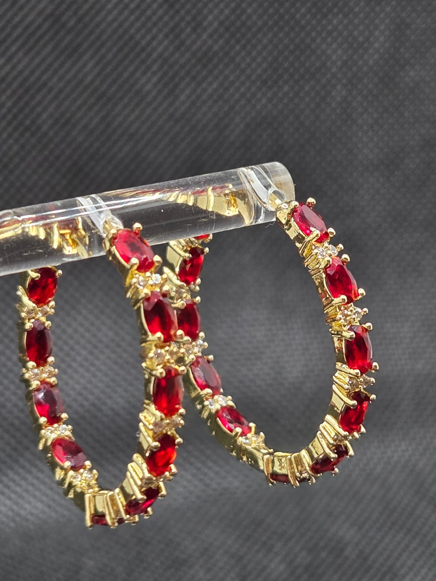 Red Zircon Hoops Earrings