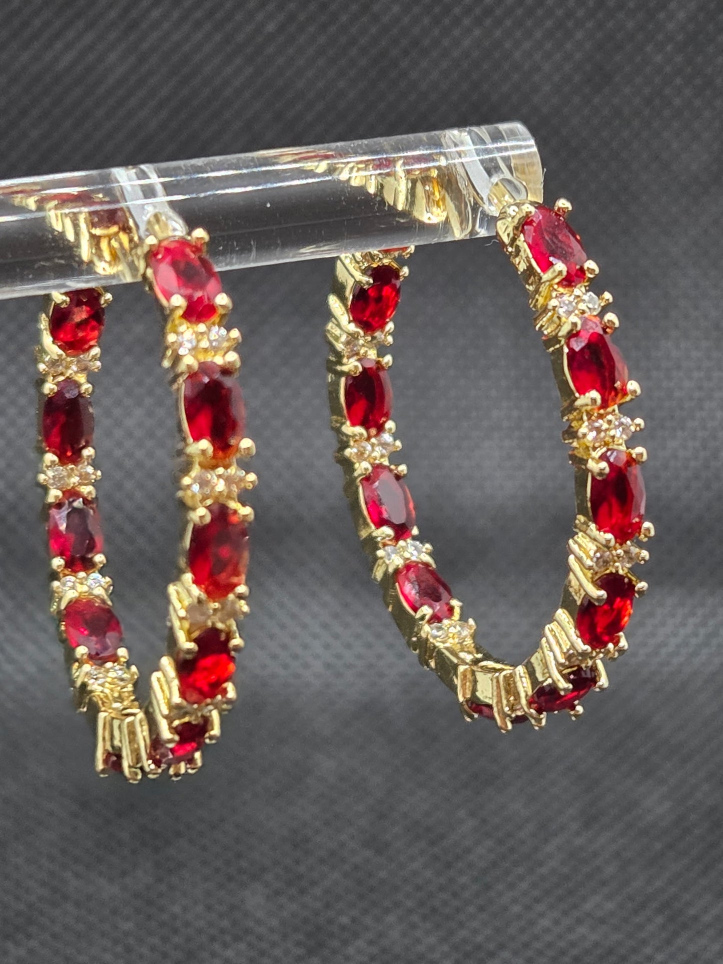 Red Zircon Hoops Earrings