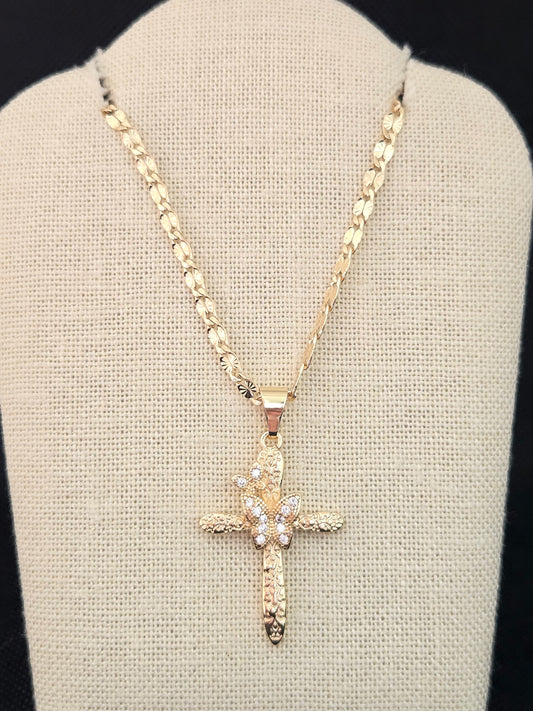 Two Butterfly Cross Necklace