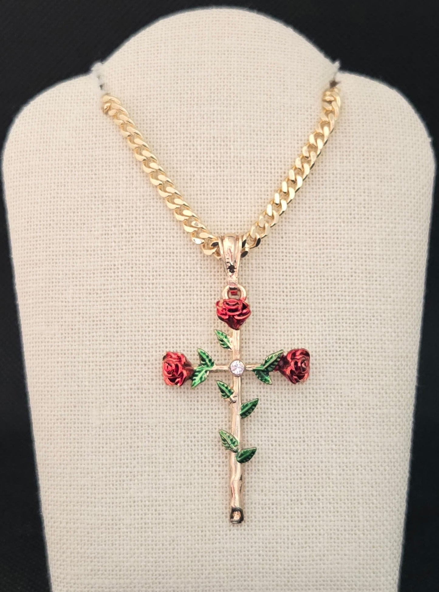 Red Roses Cross Necklace