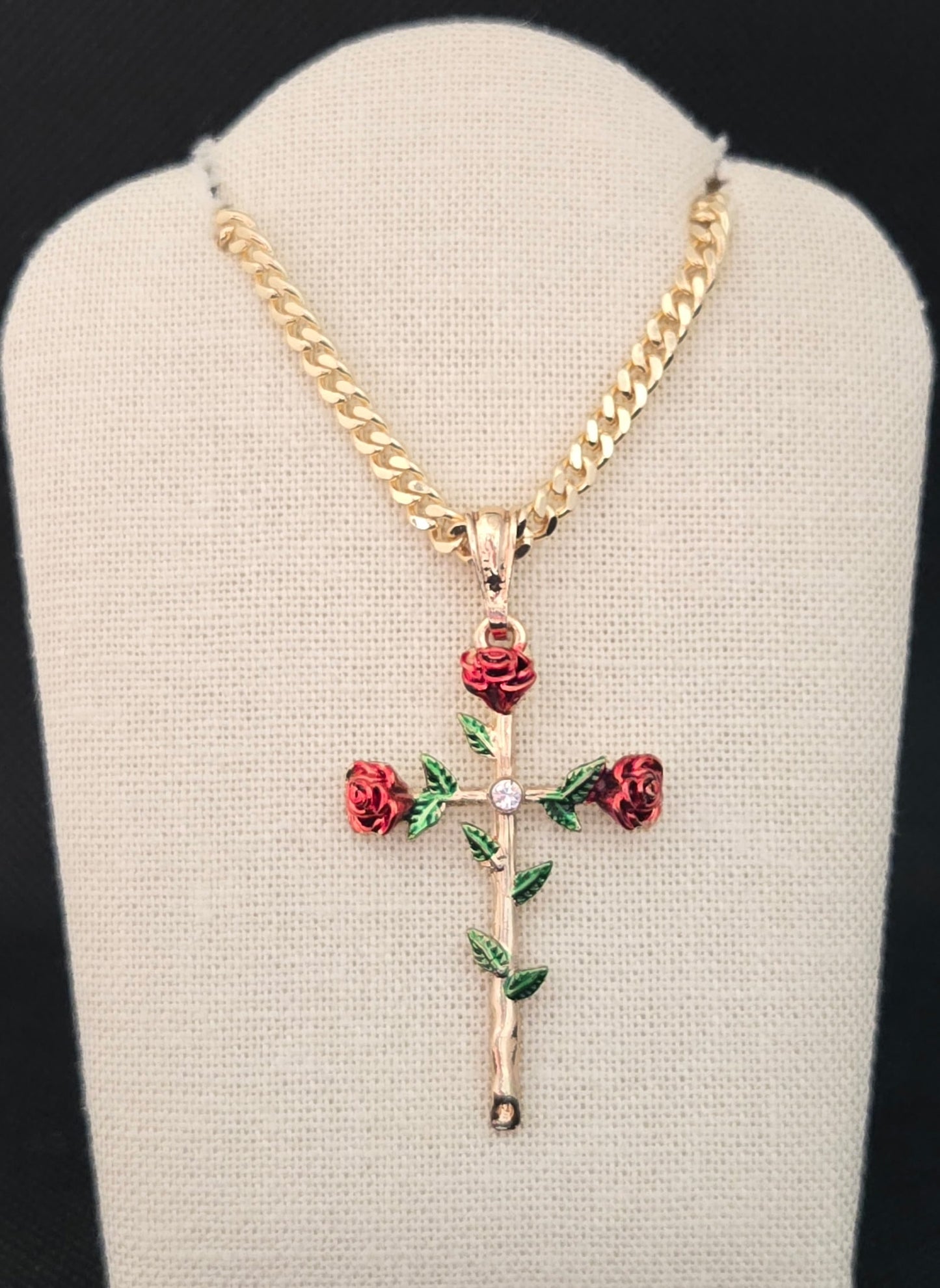 Red Roses Cross Necklace