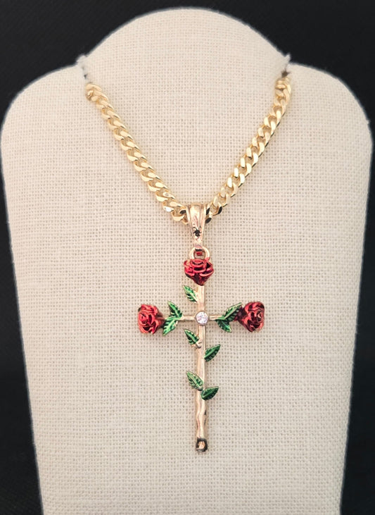 Red Roses Cross Necklace