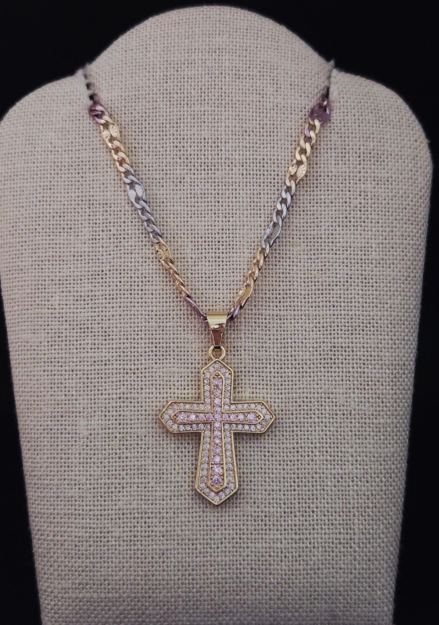 Pink Clear Cross Necklace