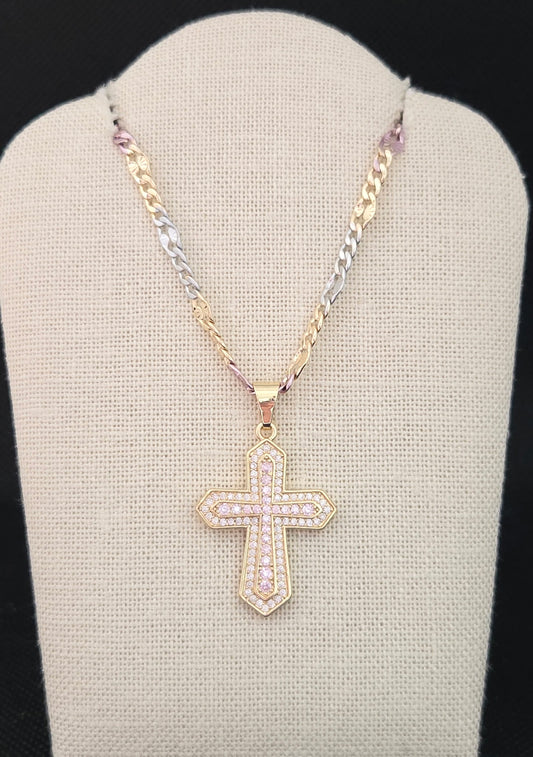 Pink Clear Cross Necklace