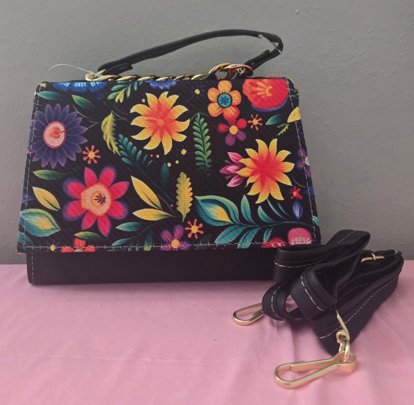 Black Flower Crossbody Purse
