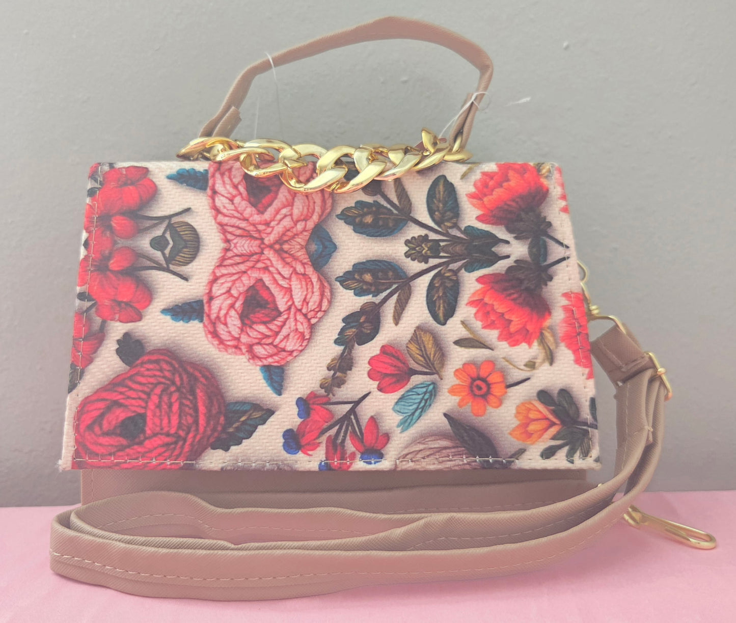 Brown Flowers Small Crossbody Purse