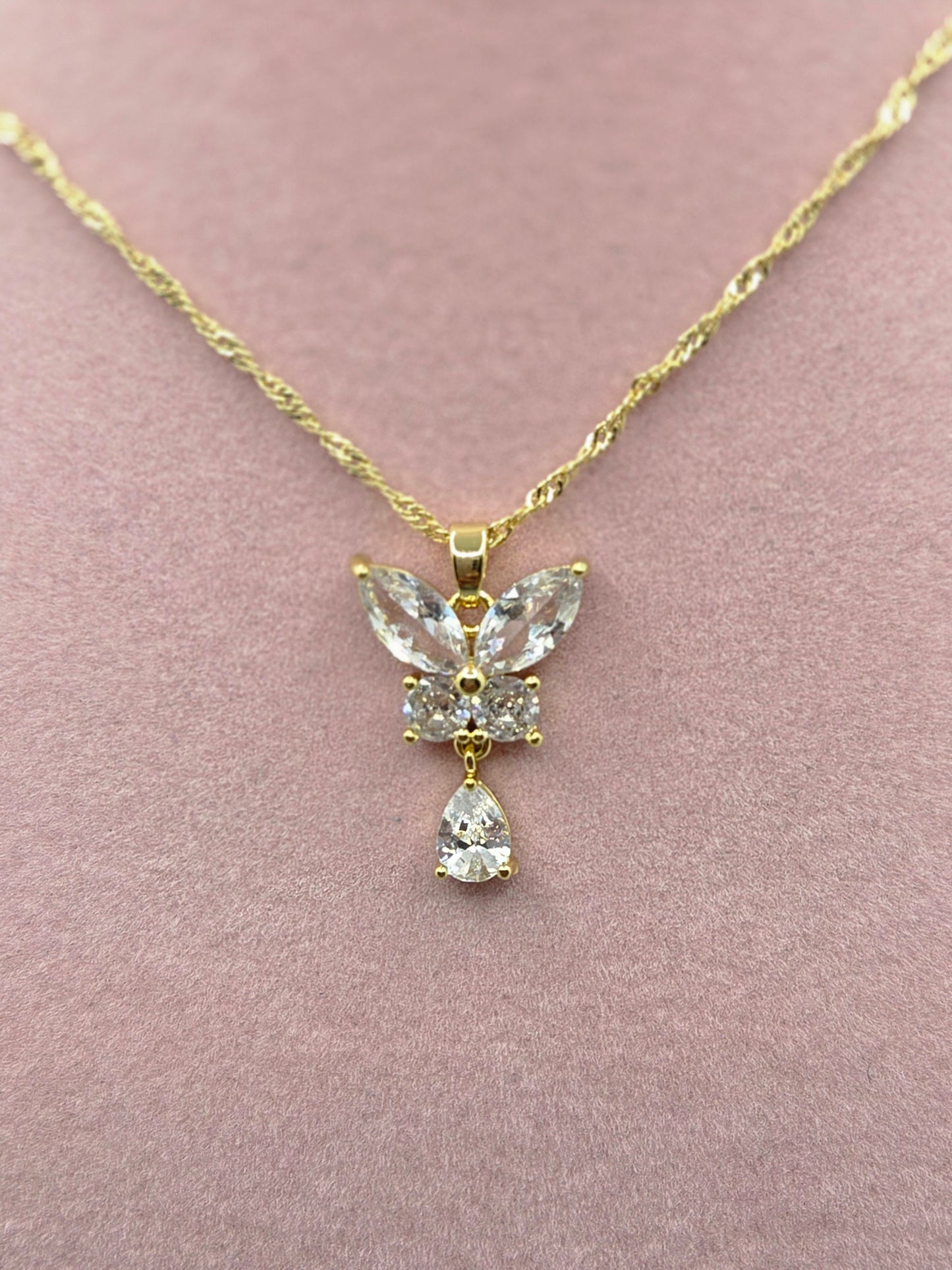 Clear Zircon Butterfly Necklace