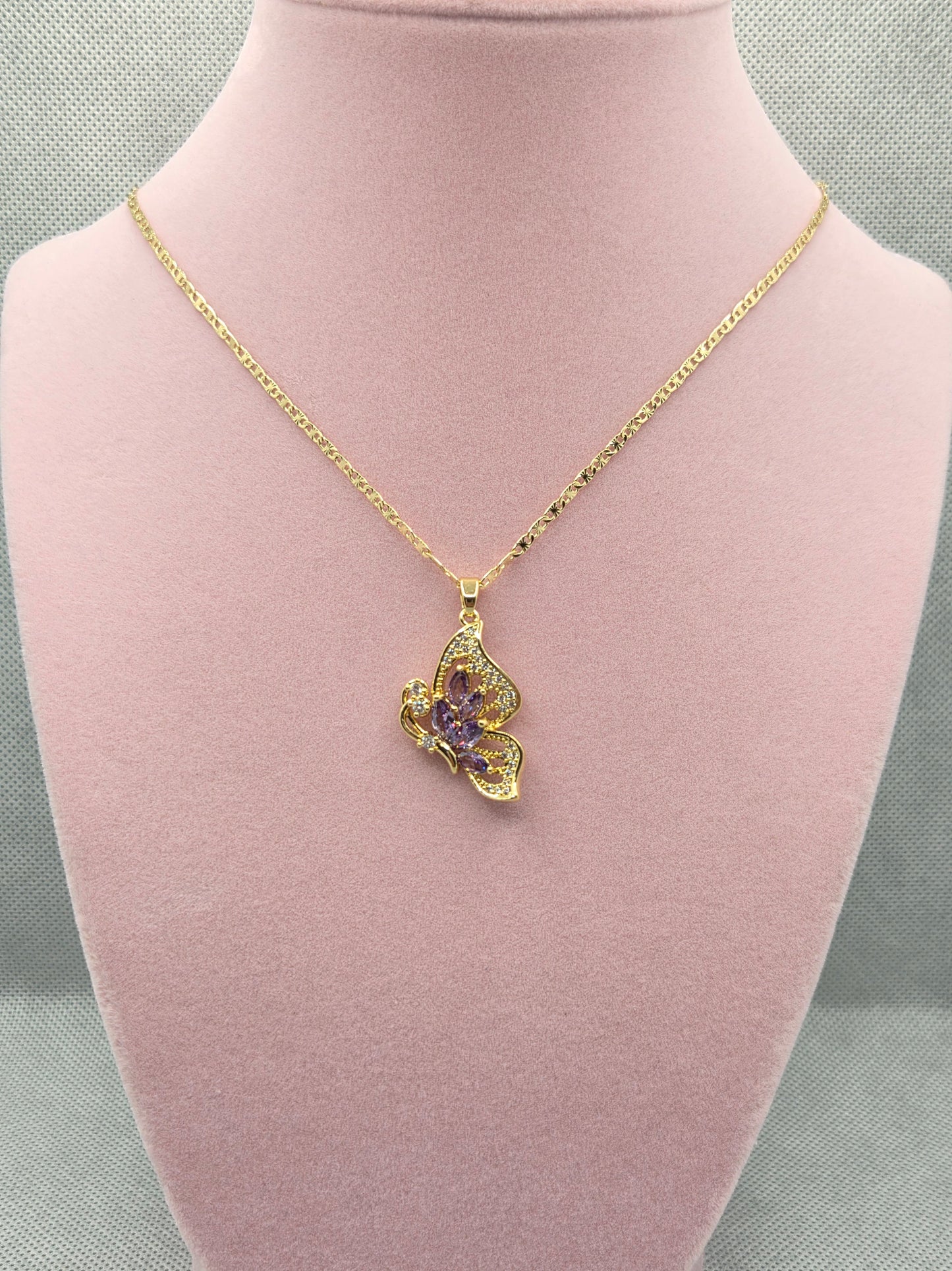 Purple Zircon Butterfly Necklace