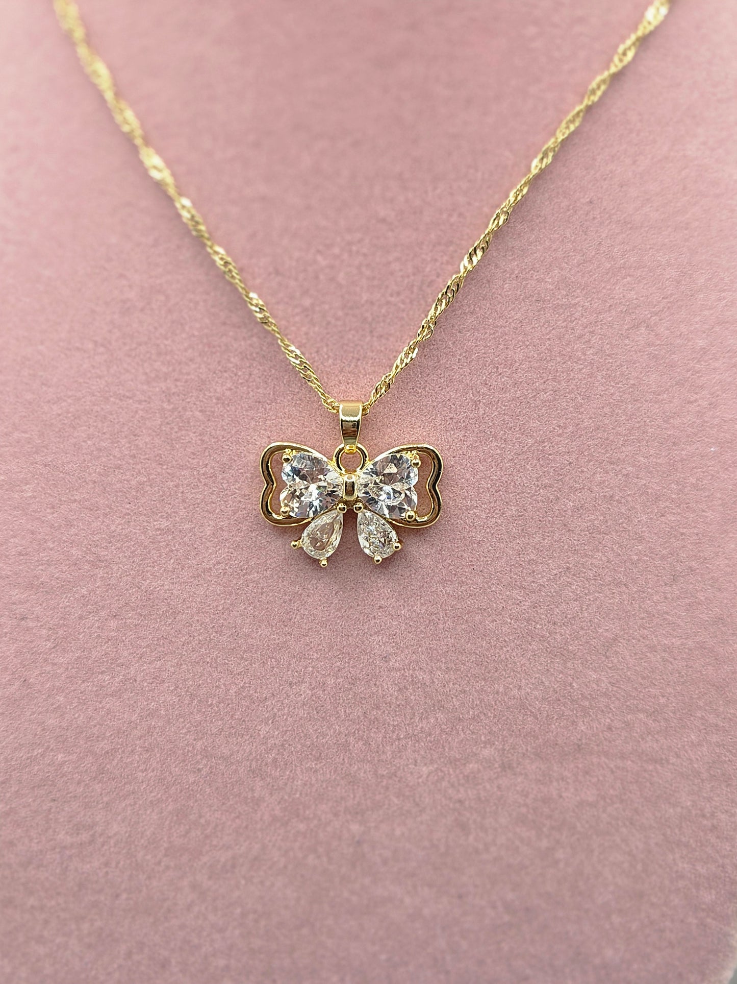 Clear Zircon Bow Necklace