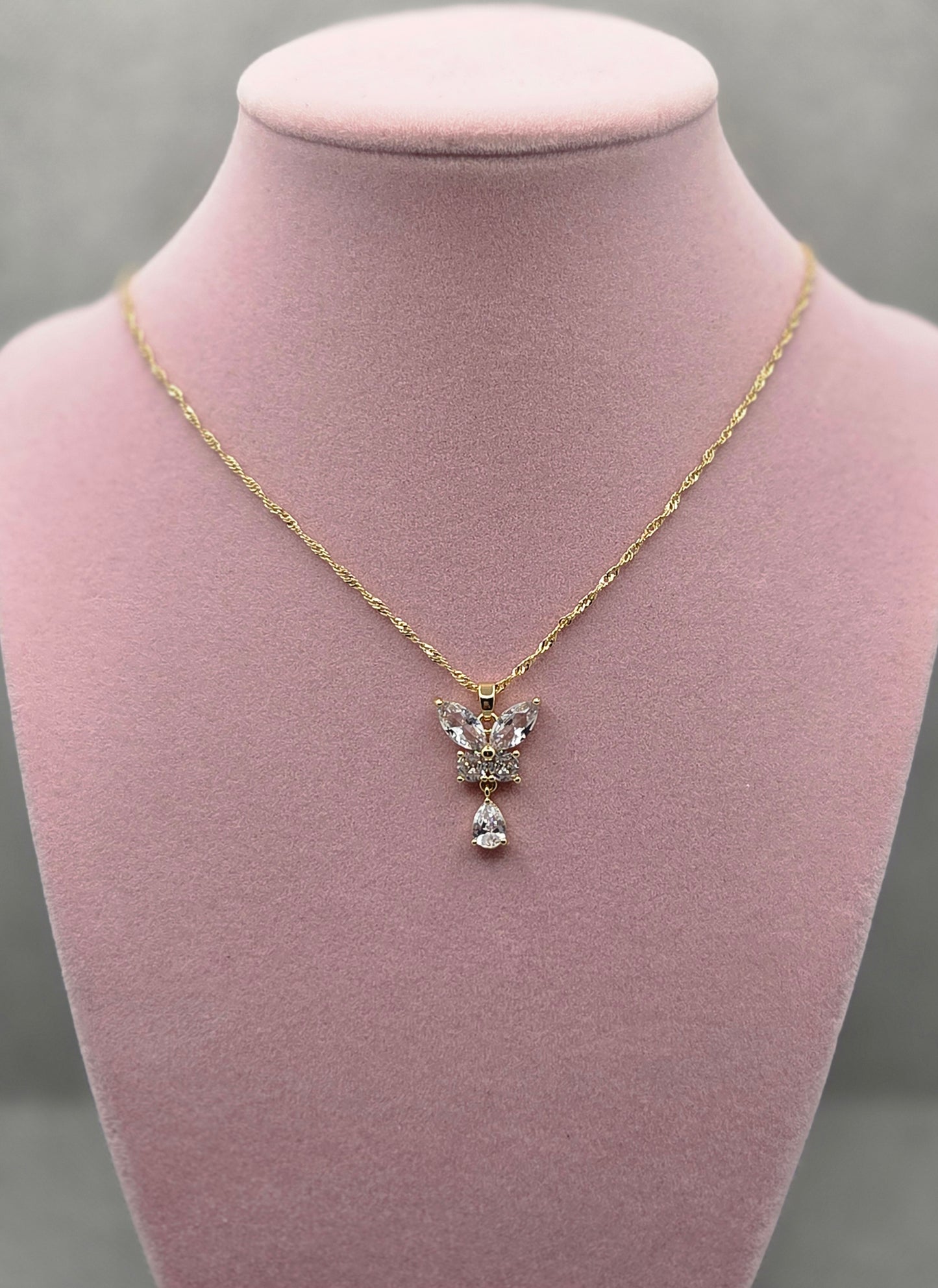 Clear Zircon Butterfly Necklace