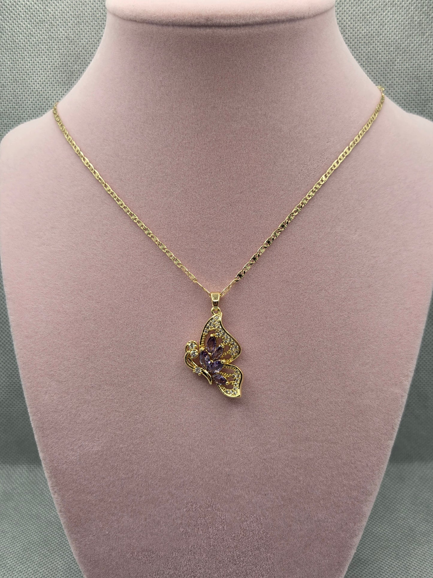 Purple Zircon Butterfly Necklace