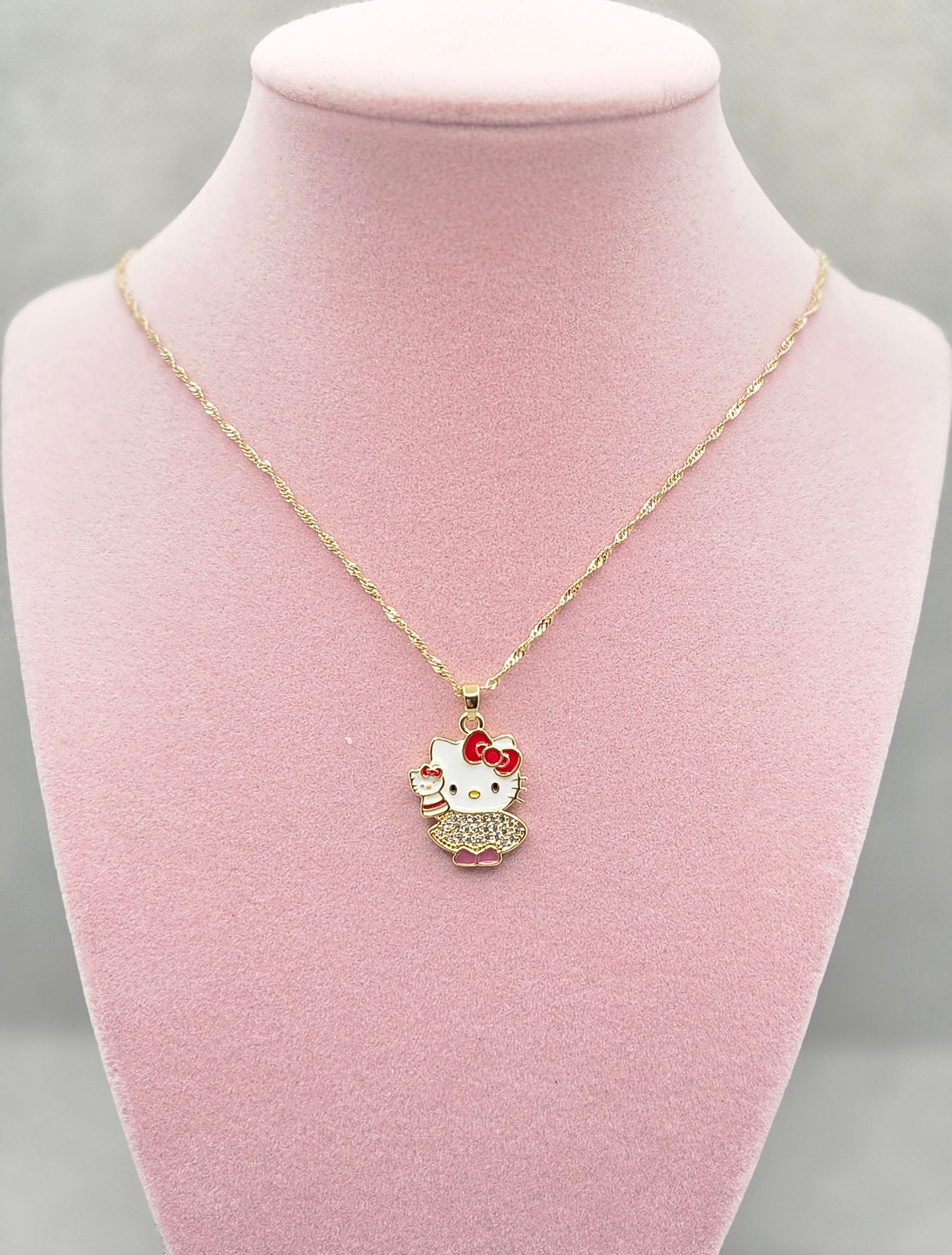 Double Hello Kitty Red Bow Necklace