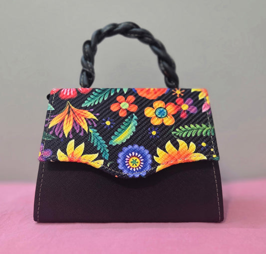 Black Flowers Mini Purse
