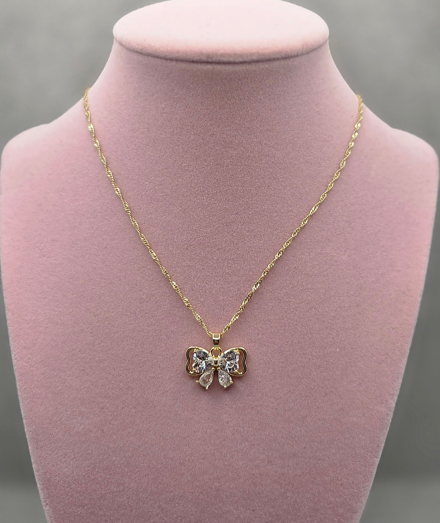 Clear Zircon Bow Necklace
