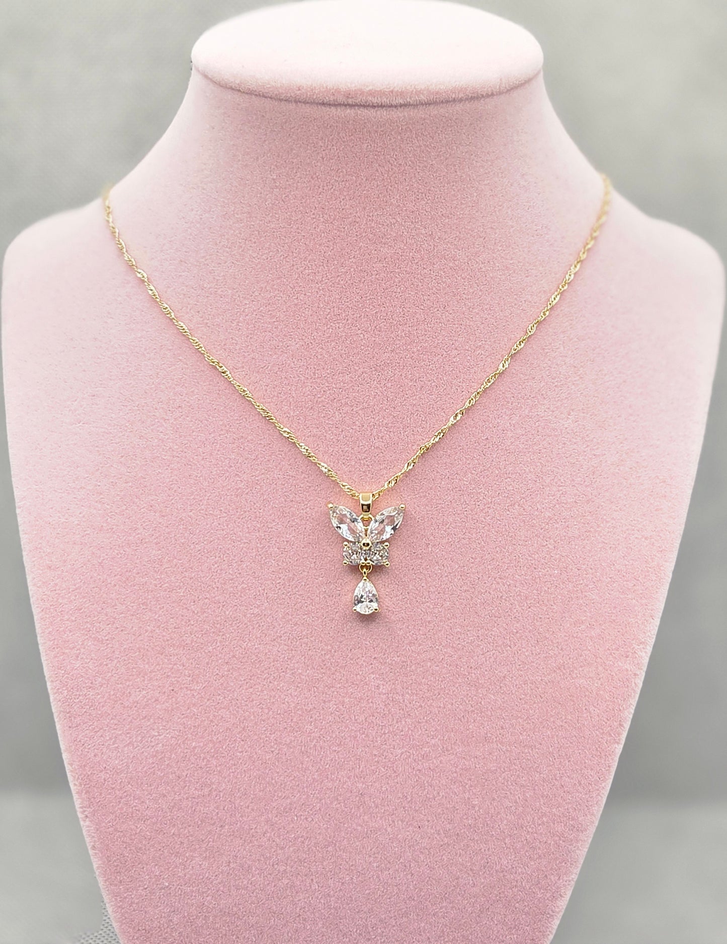 Clear Zircon Butterfly Necklace