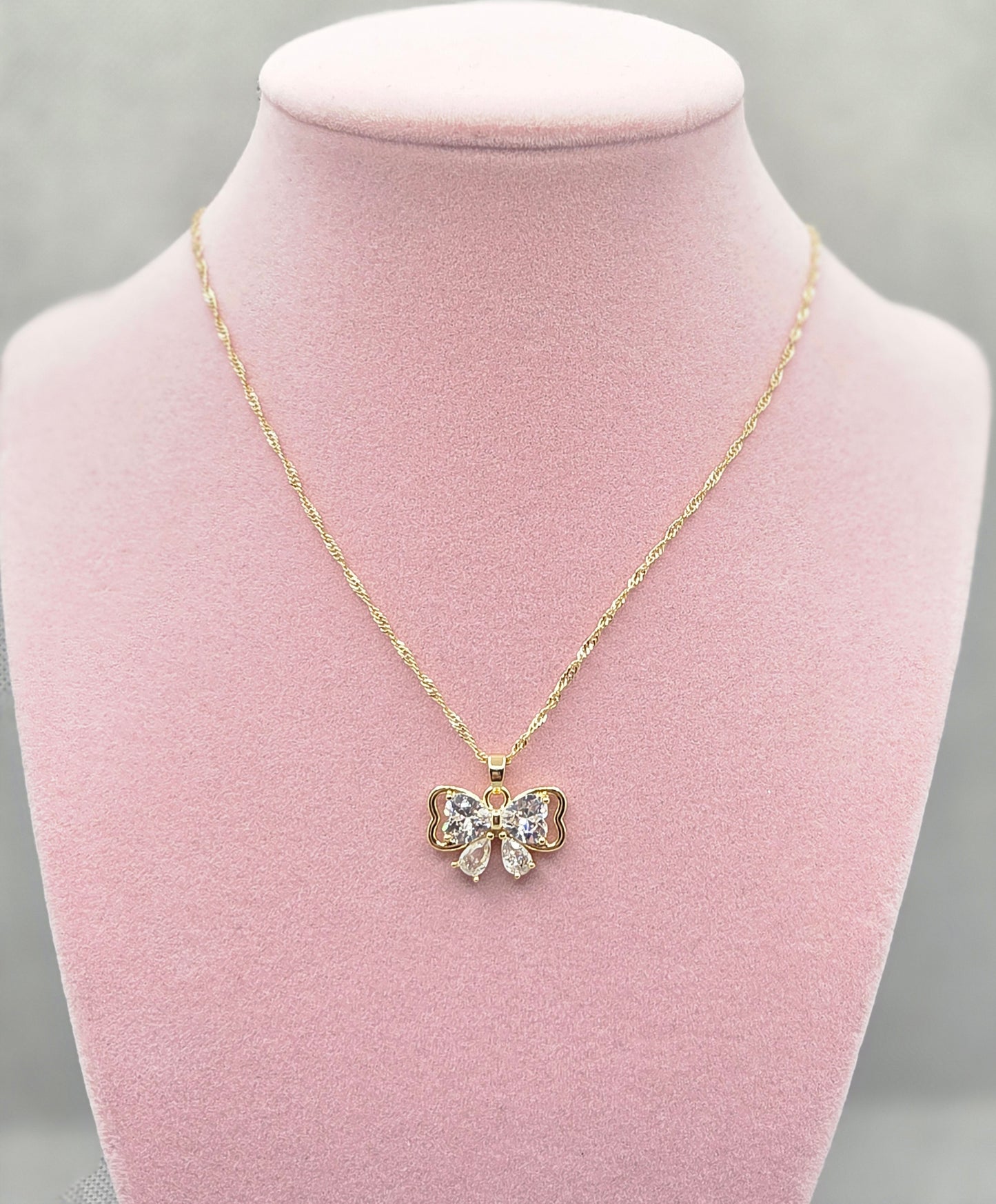 Clear Zircon Bow Necklace