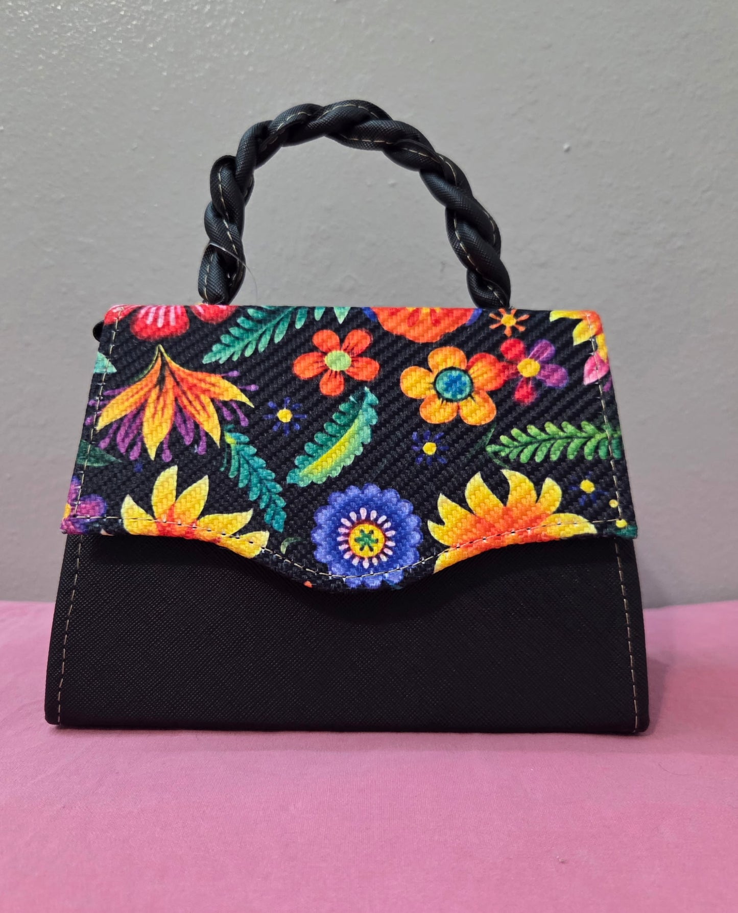 Black Flowers Mini Purse