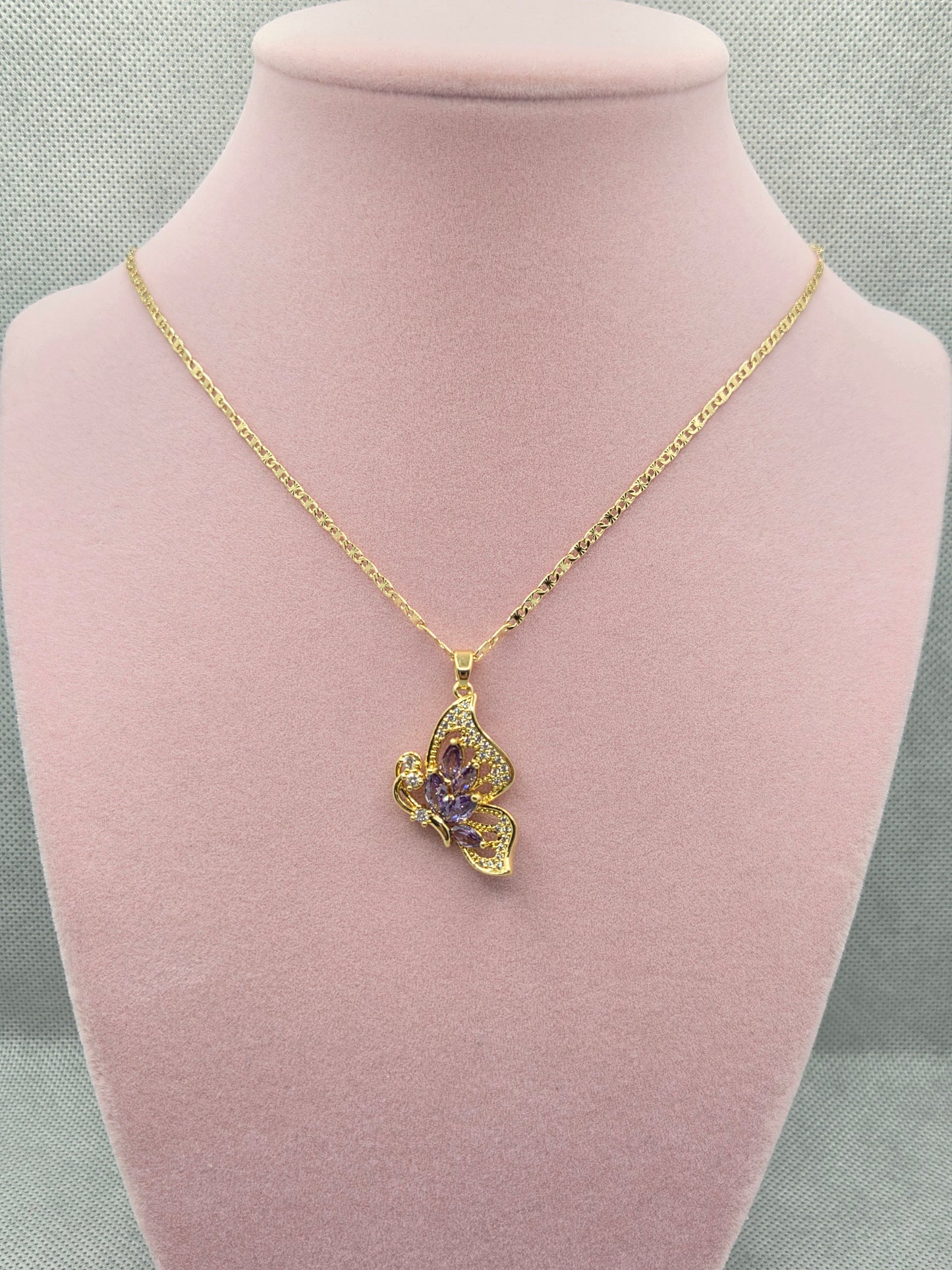 Purple Zircon Butterfly Necklace